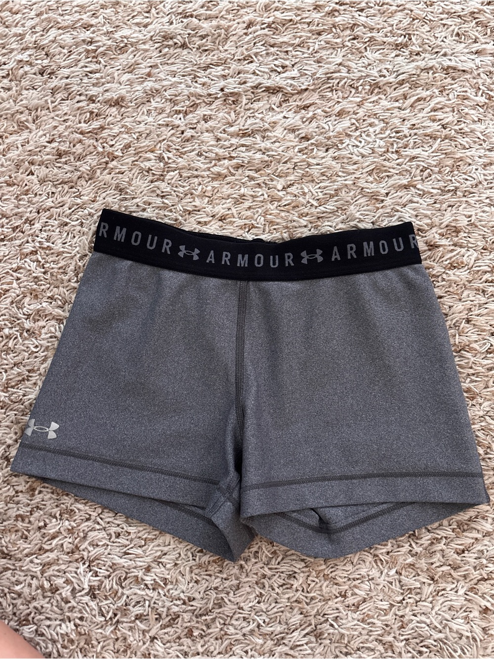 Under Armour Women's Charcoal Grey Athletic Shorts with Branded Waistband